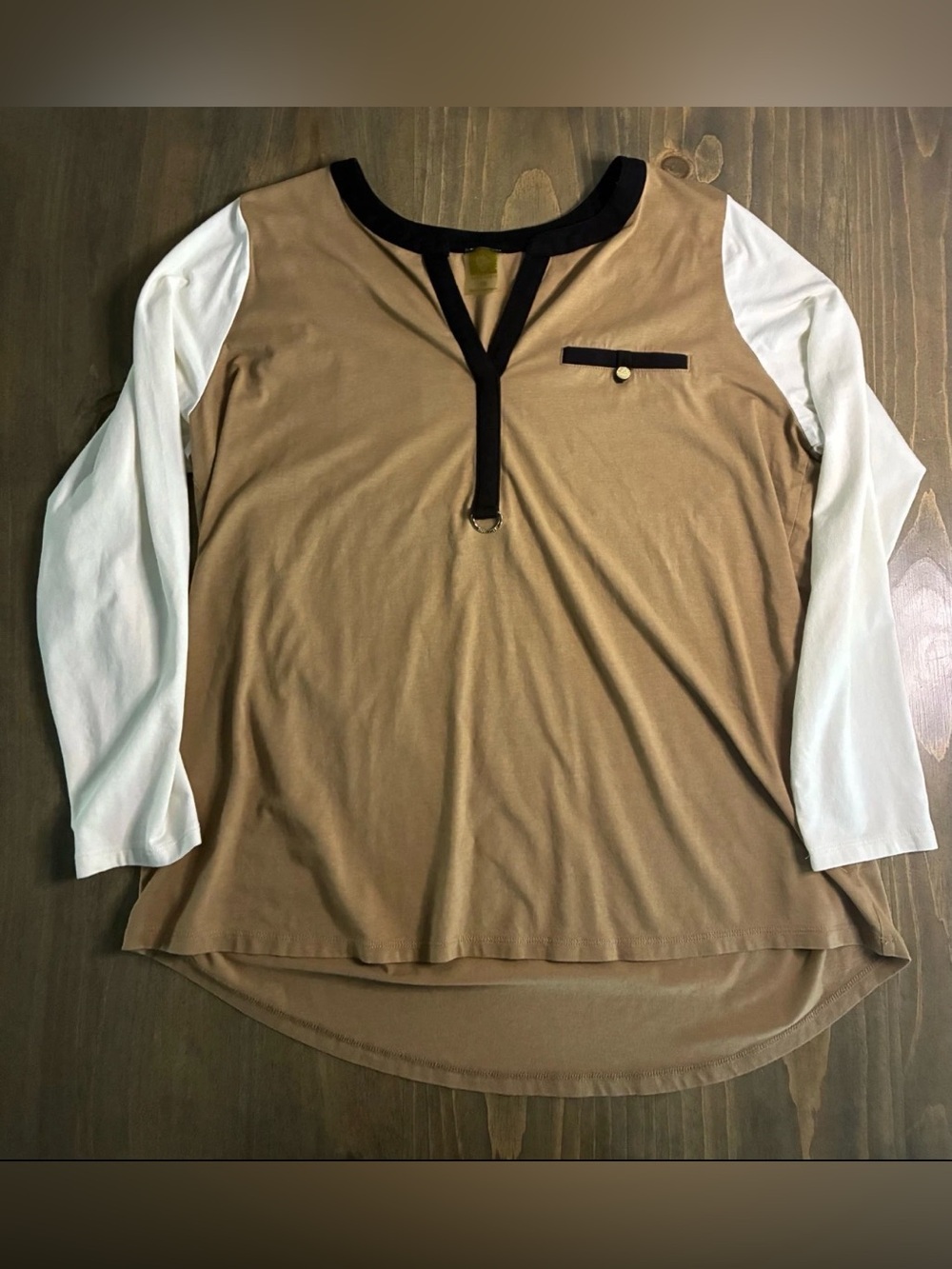 Anne Klein 1X Wonen’s Long Sleeve Shirt Color-block BLightweight Office